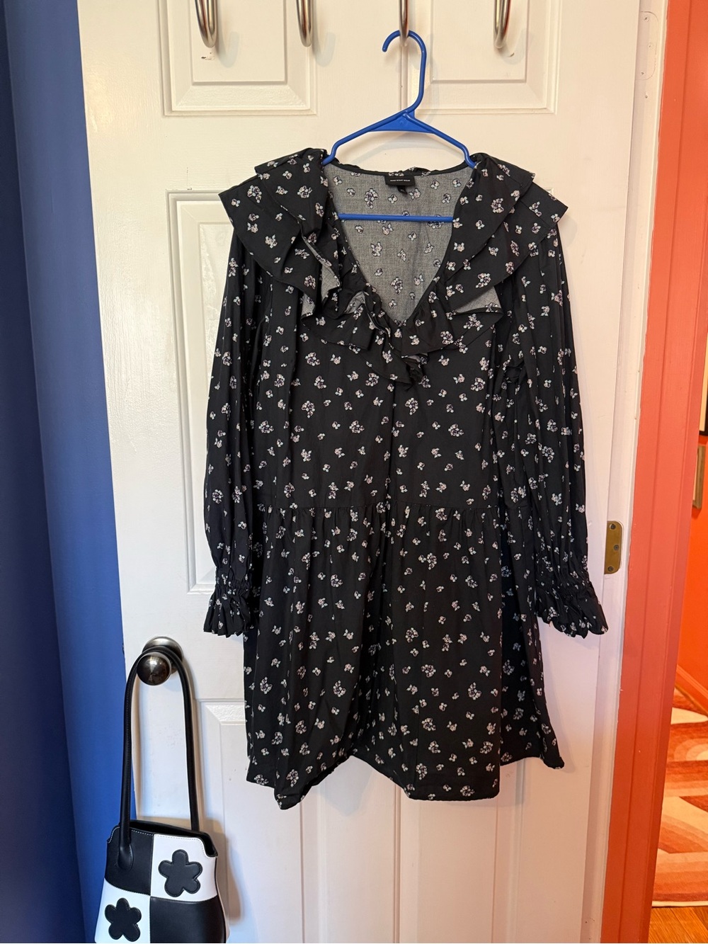 Who What Wear Black Floral Ruffle-Trim Dress